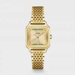 Montre Gracieuse Petite Steel Rainbow stones, cadran carré & bracelet oyster - CLUSE