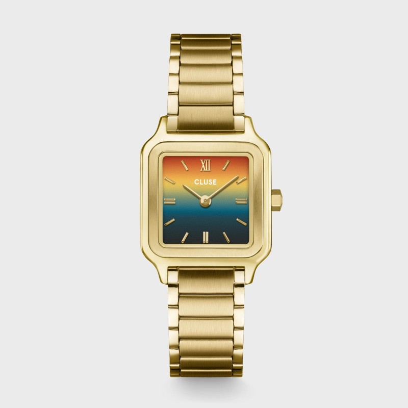Montre Gracieuse Petite Steel Sunset Gold, cadran carré & bracelet oyster - CLUSE