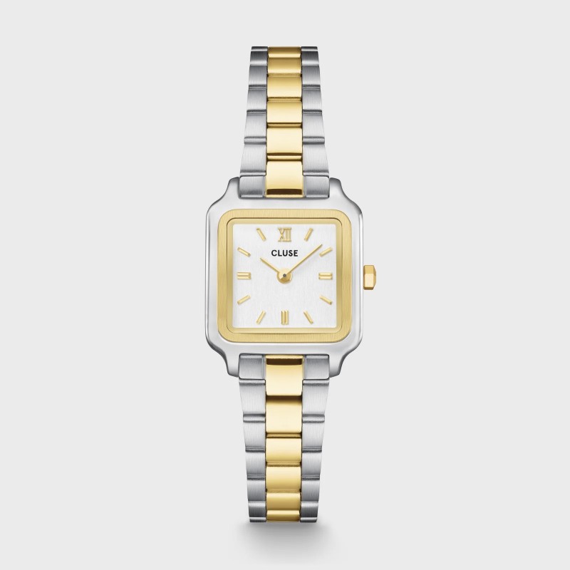 Montre Gracieuse Petite Steel Bicolor, cadran carré & bracelet oyster - CLUSE