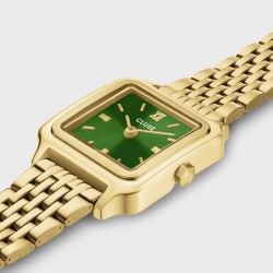 Montre Gracieuse Mini Double Steel Forest Green, Gold color, cadran carré