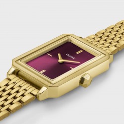 Montre Fluette Double Steel, Wine, Couleur or, cadran rectangle noir & bracelet oyster