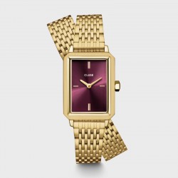 Montre Fluette Double Steel, Wine, Couleur or, cadran rectangle noir & bracelet oyster - CLUSE