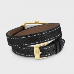 Montre Fluette Double rangs Leather Black, cuir noir, cadran rectangle or