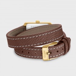 Montre Belisenna Double Leather Mocha, couleur or, cadran rectangle