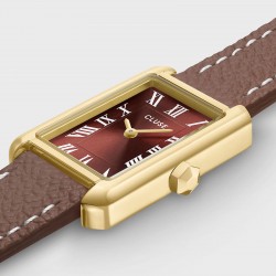 Montre Belisenna Double Leather Mocha, couleur or, cadran rectangle