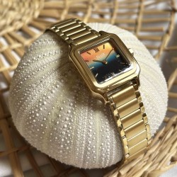 Montre Gracieuse Petite Steel Sunset Gold, cadran carré et bracelet doré