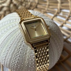 Montre Gracieuse Petite Rainbow stones, bracelet et cadran carré doré
