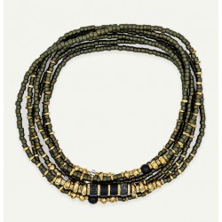 Collier & Bracelet AVOCADO 6 tours - Perles Japonaises vertes & Hématites gold - TÊTES BLONDES