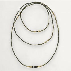 Collier & Bracelet AVOCADO 6 tours - Perles Japonaises vertes & Hématites gold