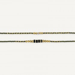 Collier & Bracelet AVOCADO 6 tours - Perles Japonaises vertes & Hématites gold
