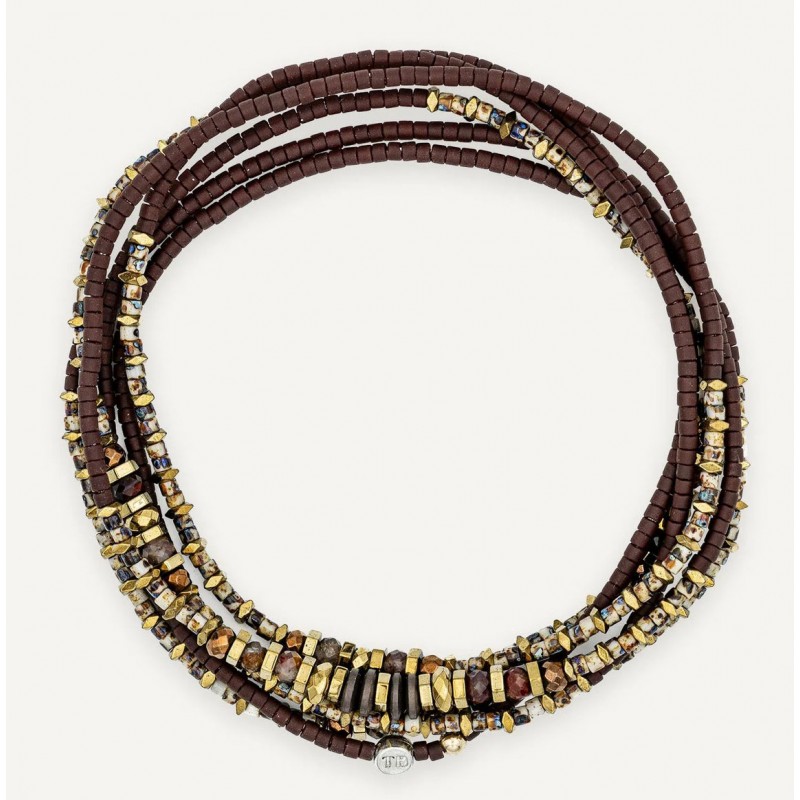 Bracelet BROWNIE 6 tours - Perles Japonaises marrons & Hématites gold - TÊTES BLONDES