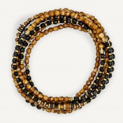Collier & Bracelet COOKIE 6 tours - Perles caramel chocolat marrons & Hématites gold - TÊTES BLONDES
