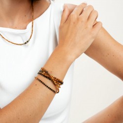 Collier & Bracelet COOKIE 6 tours - Perles caramel chocolat marrons & Hématites gold