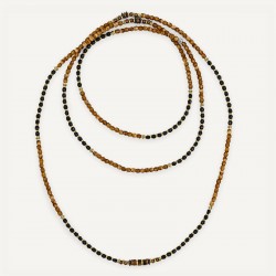 Collier & Bracelet COOKIE 6 tours - Perles caramel chocolat marrons & Hématites gold
