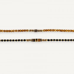 Collier & Bracelet COOKIE 6 tours - Perles caramel chocolat marrons & Hématites gold