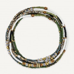 Collier & Bracelet PISTACHIO 6 tours - Perles Japonaises vert blanc & Hématites gold - TÊTES BLONDES