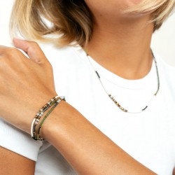 Collier & Bracelet PISTACHIO 6 tours - Perles Japonaises vert blanc & Hématites gold