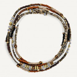 Collier & Bracelet TIRAMISU 6 tours - Perles Japonaises marrons & Hématites gold - TÊTES BLONDES