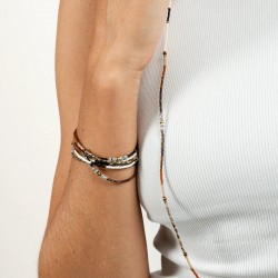 Collier & Bracelet TIRAMISU 6 tours - Perles Japonaises marrons & Hématites gold