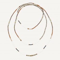 Collier & Bracelet TIRAMISU 6 tours - Perles Japonaises marrons & Hématites gold