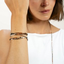 Collier & Bracelet TIRAMISU 6 tours - Perles Japonaises marrons & Hématites gold