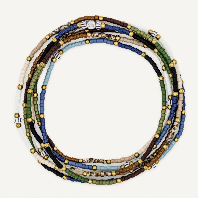 Collier & Bracelet SAO-TOME 6 tours - Perles Multicolores & Hématites gold - TÊTES BLONDES