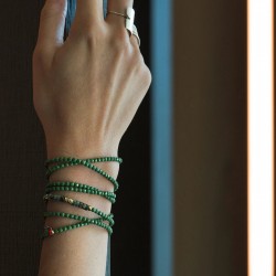 Collier & Bracelet NADEGE GREEN 6 tours - Perles Bohèmes, Jaspes & Hématites gold