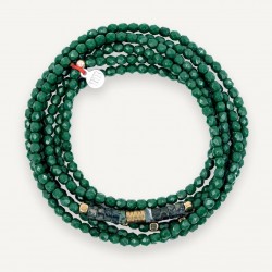 Collier & Bracelet NADEGE GREEN 6 tours - Perles Bohèmes, Jaspes & Hématites gold - TÊTES BLONDES