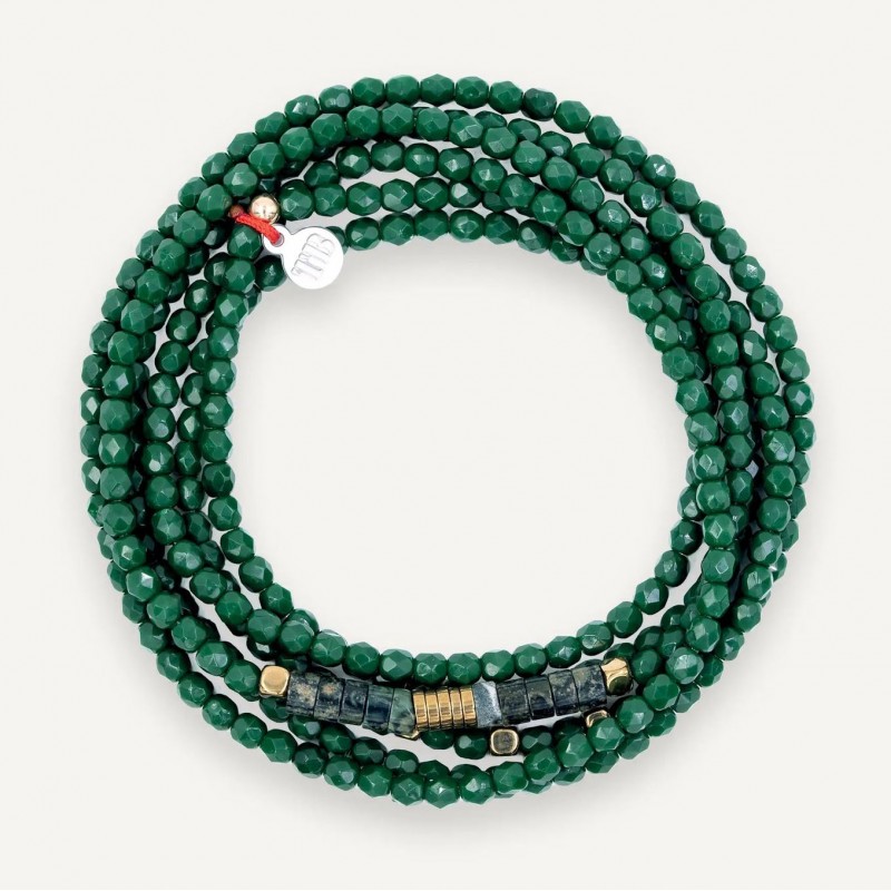Collier & Bracelet NADEGE GREEN 6 tours - Perles Bohèmes, Jaspes & Hématites gold - TÊTES BLONDES