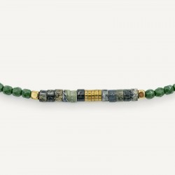 Collier & Bracelet NADEGE GREEN 6 tours - Perles Bohèmes, Jaspes & Hématites gold