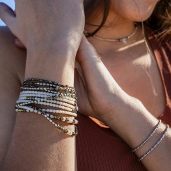 Collier & Bracelet BLONDIE 6 tours - Perles Bohèmes, Nacres & Hématites gold
