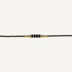 Collier & Bracelet AVOCADO 3 tours - Perles Japonaises vertes & Hématites gold