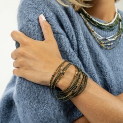 Collier & Bracelet AVOCADO 3 tours - Perles Japonaises vertes & Hématites gold