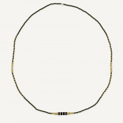 Collier & Bracelet AVOCADO 3 tours - Perles Japonaises vertes & Hématites gold
