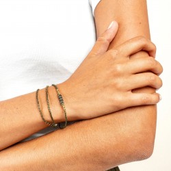 Collier & Bracelet AVOCADO 3 tours - Perles Japonaises vertes & Hématites gold