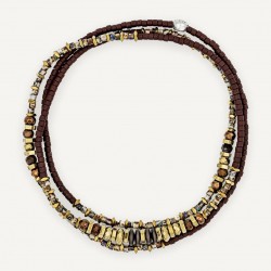 Collier & Bracelet BROWNIE 3 tours - Perles Japonaises marrons & Hématites gold - TÊTES BLONDES