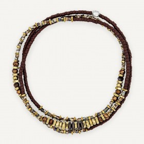 Collier & Bracelet BROWNIE 3 tours - Perles Japonaises marrons & Hématites gold - TÊTES BLONDES