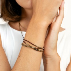Collier & Bracelet BROWNIE 3 tours - Perles Japonaises marrons & Hématites gold