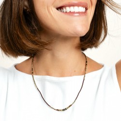 Collier & Bracelet BROWNIE 3 tours - Perles Japonaises marrons & Hématites gold