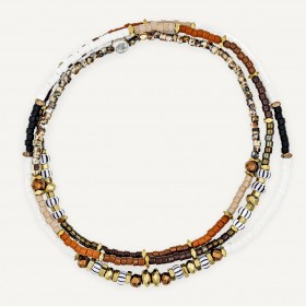 Collier & Bracelet TIRAMISU 3 tours - Perles Japonaises marrons & Hématites gold - TÊTES BLONDES