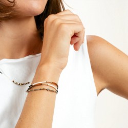 Collier & Bracelet TIRAMISU 3 tours - Perles Japonaises marrons & Hématites gold