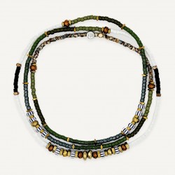 Collier & Bracelet PISTACHIO 3 tours - Perles Japonaises vert blanc & Hématites gold - TÊTES BLONDES