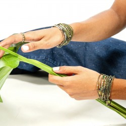 Collier & Bracelet PISTACHIO 3 tours - Perles Japonaises vert blanc & Hématites gold