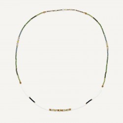 Collier & Bracelet PISTACHIO 3 tours - Perles Japonaises vert blanc & Hématites gold