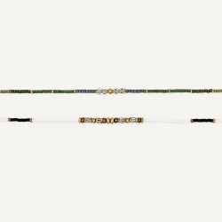 Collier & Bracelet PISTACHIO 3 tours - Perles Japonaises vert blanc & Hématites gold