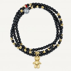 Collier & Bracelet DOUDOU DEDE 3 tours - Perles de Bohème noir & Hématites gold - TÊTES BLONDES