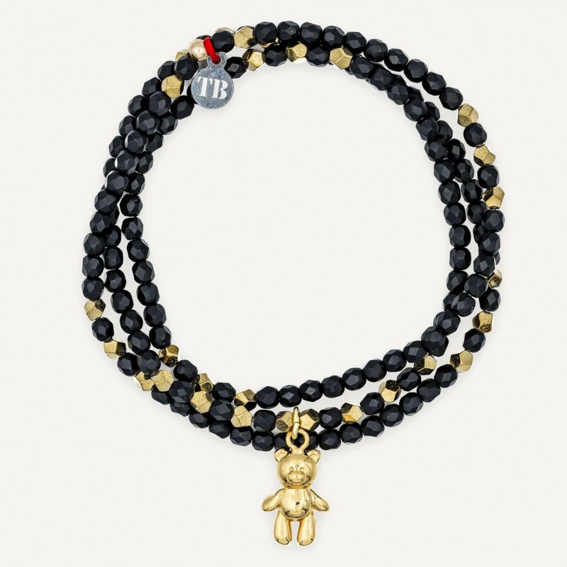 Collier & Bracelet DOUDOU DEDE 3 tours - Perles de Bohème noir & Hématites gold - TÊTES BLONDES