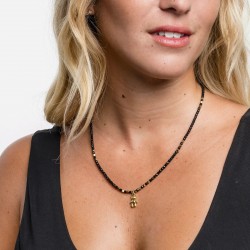 Collier & Bracelet DOUDOU DEDE 3 tours - Perles de Bohème noir & Hématites gold