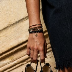Collier & Bracelet DOUDOU DEDE 3 tours - Perles de Bohème noir & Hématites gold
