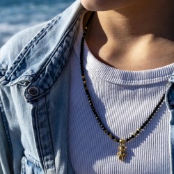 Collier & Bracelet DOUDOU DEDE 3 tours - Perles de Bohème noir & Hématites gold